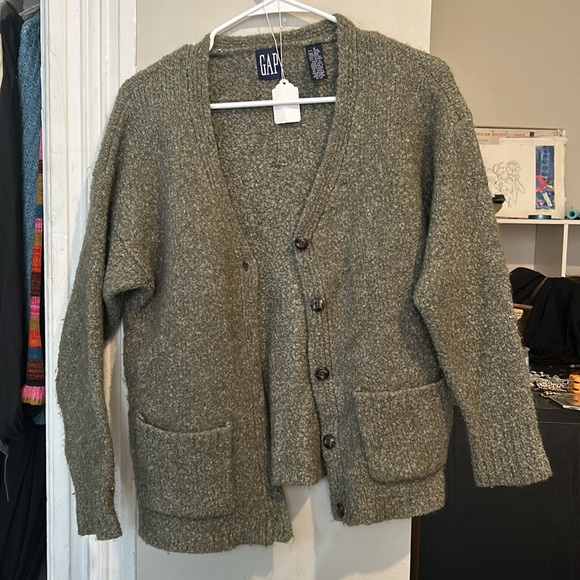 Sage green warm wool blend 90’s Vtg GAP button up cardigan - Picture 3 of 4